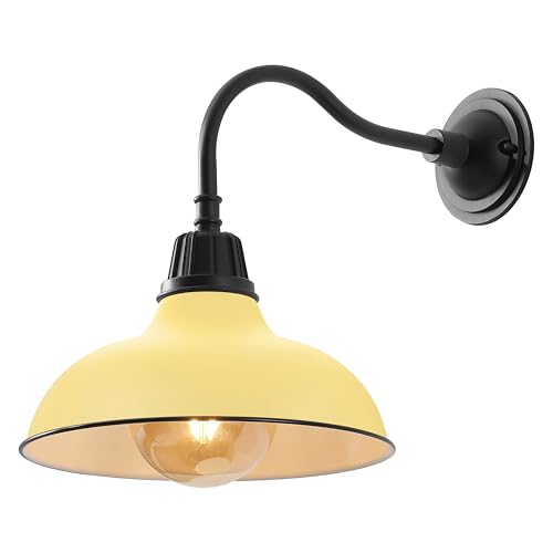 Image of JONATHAN Y 12.25 inch Matte Yellow /Black 1-Light Farmhouse Industrial Outdoor Sconce, LED Gooseneck Wall Light for Porch, Metal Bowl Shade, Dimmable Vintage Exterior Fixture, LED Bulb Included (JYL7613H)
