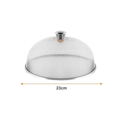 Image of Prabha Stainless Steel Dish Cover | Keep Your Food Fresh and Stylish | Ideal for Home & Kitchen, Flies Mosquitoes Insect Proof Dining Tables Covers Fruits, Cake, Vegetable, Rice Cover. (23 CM)