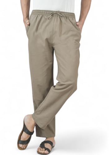 Image of Men's Formal Cotton Pants, Pure Cotton, Elastic Waist with Drawstring, Formal & Lounge Wear