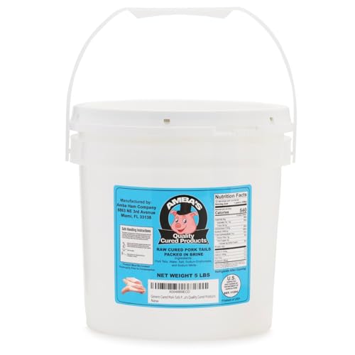 Generic Cured Pork Tails Packed In Brine, 5lb Pail, Ideal for Jamaican Stew Peas With Pig Tails Recipe and Other Caribbean Dishes. Amba's Quality Cured Products
