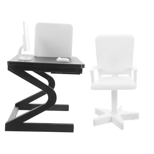 TOYANDONA Mobiliario Oficina Miniatura Casa De Muñecas Escritorio y Silla con Ordenador y Teclado Simulados Accesorios Detallados para Juego y Decoración