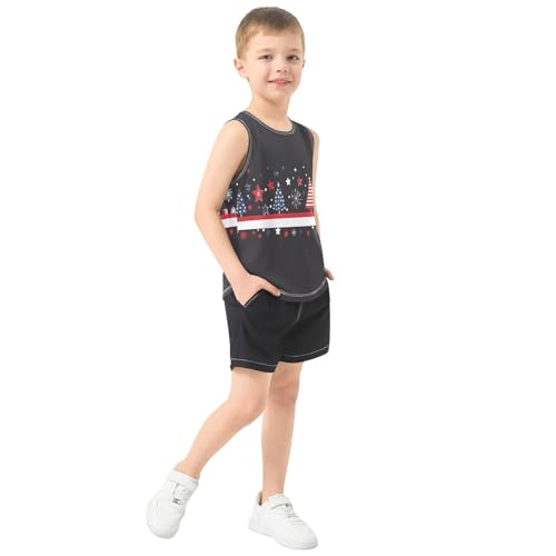 Boys Tank Top Shirts Christmas Tree American Flag Sleeveless T-Shirts Crew Neck for Kids Clothing Children4