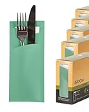 serviettendirekt.de ALLES FÜR DEN GEDECKTEN TISCH Bestecktaschen Prime Fit in Eukalyptus 85 x 190 mm, mit weißer Tissue Serviette 500 Stück Besteckhülle Tasche für Besteck