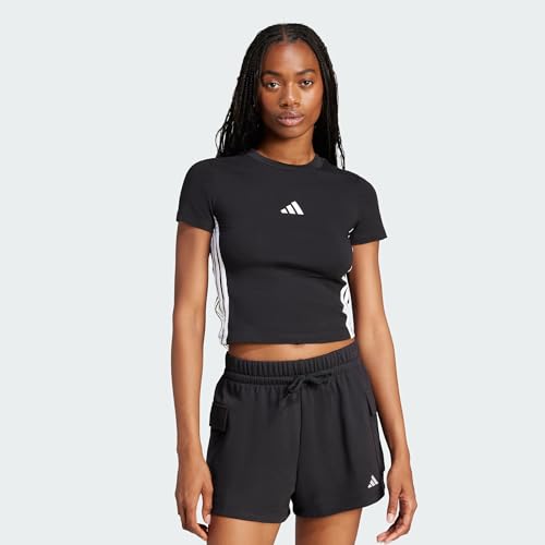 adidas Damen Essentials 3 Stripes Slim Baby T-Shirt, Black/White, L