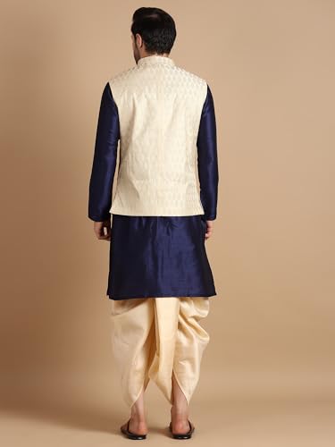 Image of Men's Silk Blend Solid Kurta Dhoti Set with Designer Ethnic Nehru Jacket