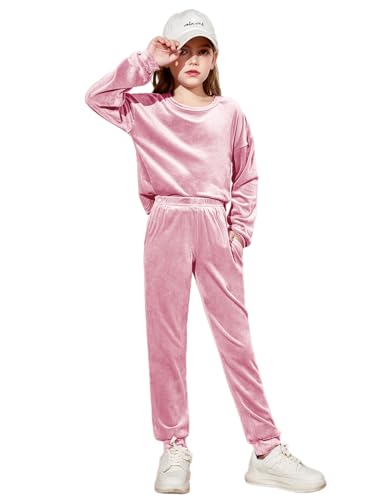 Image of Arshiner Girls 2 Piece Outfit Sweatsuits Set Kids Velour Sweatshirts & Sweatpants Tracksuits Set for Girls