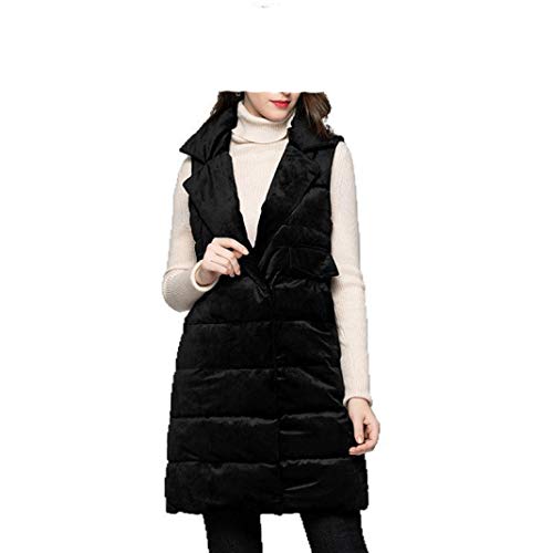 Women's Cotton Padded Lapel Collar Casual Slim Fit Snap Closure Outwear Long Down Puffer Vest Jecket Black