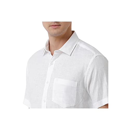 Image of Linen Club Men's Pure Linen White Solid Slim Fit Half Sleeve Casual Shirt