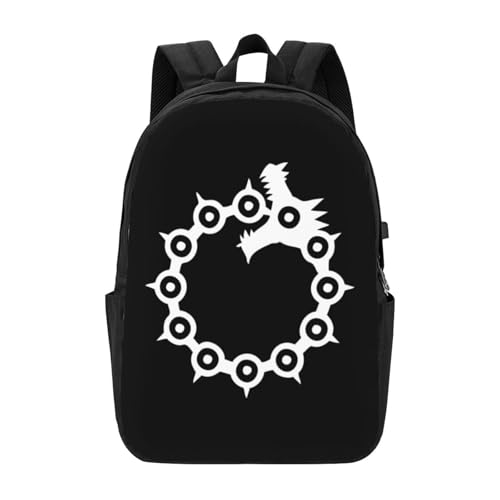 Anime Seven Deadly Sins Wrath Tattoo Travel Laptop Backpack Bag with USB Charging Port 17 Inch Computer Business Backpacks for Women Men Work College Gift,Casual Daypack,Black2