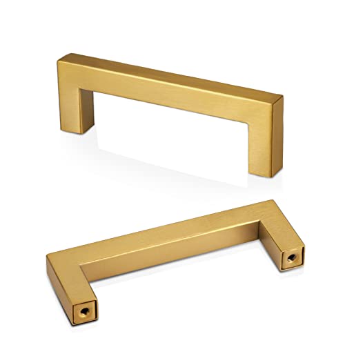 10 Stück, 15,9 cm, goldfarbene Griffe für Küchenschränke, Beschläge, gebürstetes Messing, quadratische Griffe für Küchen- und Badezimmerschränke, 15,9 cm Lochmitte Cover