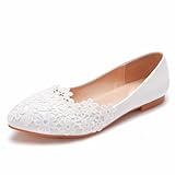 Wtharosa Ballerines Dentelle Fleuries Femme Blanc Bout Pointu Chaussures Mariage Confortables pour Mariée Invitées Plage Réception Événements Formels,Blanc,42 EU