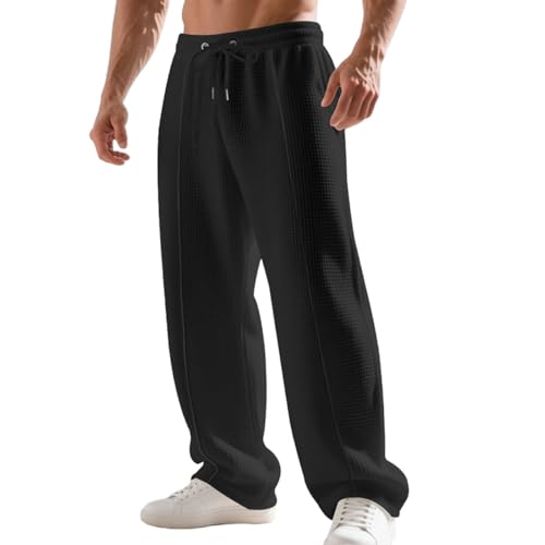 La Mejor Recopilación de Pantalones deportivos para Hombre comprados en linea. 50 Pantalones Deportivos de Talla Grande para Hombre, con Cintura elástica y cordón Ajustable, Pierna Recta, Transpirables y con diseño de gofre para otoño C1-Black 3X-Grande