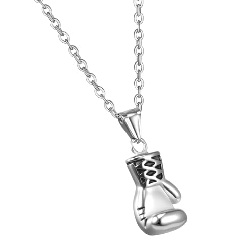 JewelryWe Bijoux Pendentif Collier Homme Boxe Gant Motard Biker Acier Inoxydable Fantaisie Couleur Argent