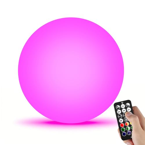 LOFTEK Solar Ball Lights with Ground Pile, RGB Colors Changing Floating Pool Ball Lights, IP65 Waterproof USB Rechargeable Solar Light for Outdoor Garden Pool Deco, 8-inch