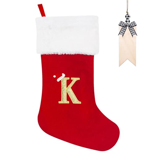 Kerstkousen, 50 cm, gepersonaliseerde kerstkous met brief, groot monogram, rode kerstkousen met naamplaatje, pluche hangende kousen, geschenken, sok voor kerstdecoratie, boomvakantie-ornament (K)