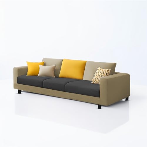 Image of Galib 3+2 Seater Sofa Set for Living Room (Cream Black Fabric) Premium Fabric Sofa Set