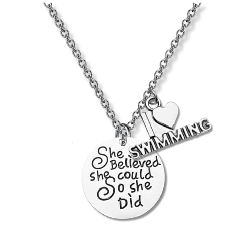 Swimming Gift, Swim Necklace, She Believed She Could So She Did Swim Jewelry Gift For Swimmers & Swim Teams, Charm Swimming Necklace