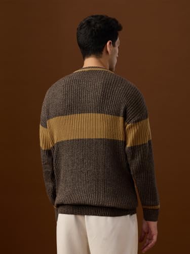 Image of The Souled Store Harry Potter: Lion's House Men and Boys Full Sleeves Crew Neck Striped Acrylic Ribbed Knit Pop-Culture Oversized Pullovers