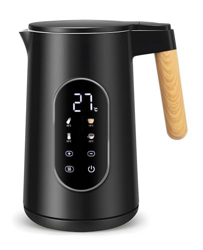 Carehabi Bouilloire Electrique Temperature Reglable 1.7L Bouilloire Electrique Inox Grand Ecran Numérique 40-100°C Protection Anti-ébullition - Noire