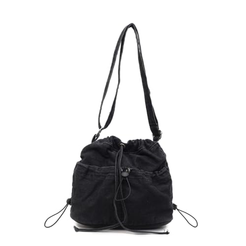 Denim Bucket Bags for Women Multiple Pockets Denim Crossbody Bag Jean Purse Shoulder Handbag