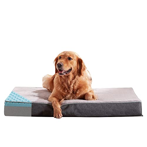 PETORREY Cooling Dog beds, Orthopedic Memory Foam Dog Beds for Large Dogs,Thick Pet Crate Mat with Waterproof Lining& Removable and Machine Washable Cover,L(35 inch,65Lbs)
