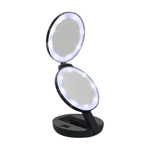 Miroir de maquillage pliable double face noir compact en ABS - 2