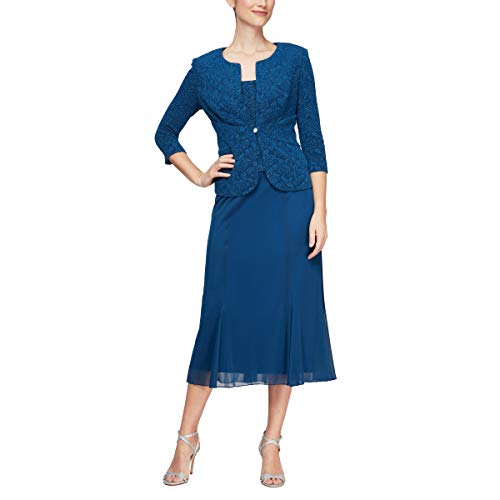 Image of Alex Evenings Women's Tea Length Jacket Dress, Perfect for Weddings, Formal Events (Petite and Regular Sizes)