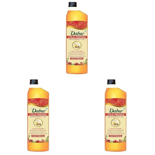 Image of Dabur Pure & Unrefined Cold Pressed Groundnut Oil | 1L | Naturally Cholesterol Free | 1L | Rich Aroma & Flavour of Authentic Groundnuts | Contains Natural Antioxidants | Finest Quality Groundnuts | Naturally Rich in Unsaturated Fats