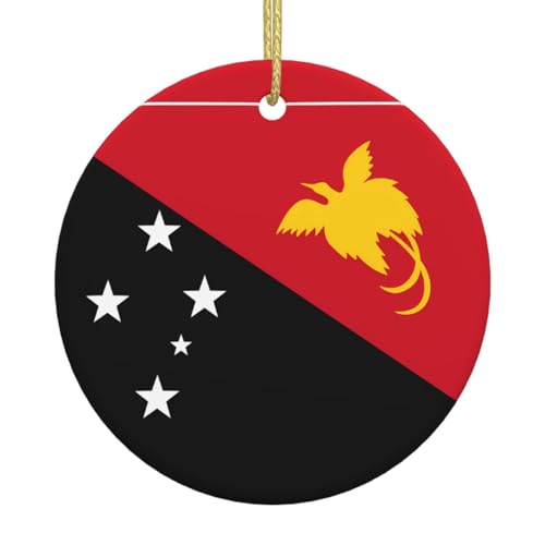Drapeau de la Papouasie-Nouvelle-Guinée - Décorations de Noël en céramique imprimées recto-verso - Décorations de souvenir parfaites pour les fêtes et les fêtes