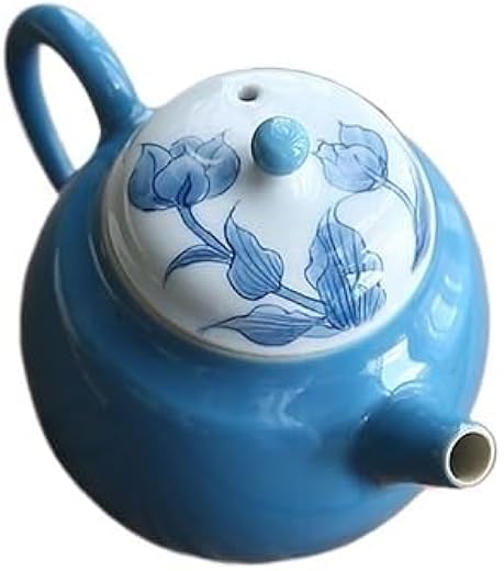 ADERFETBI Tetera Hierro Fundido Tetera pequeña de cerámica, Tetera con Flor de Esmalte Azul, cafetera Pintada a Mano, Adecuada for Restaurante, Cocina, Sala de recepción Juego de Te