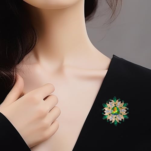 Image of Large Crystal Flower Brooch Pin for Women Red purple pink green Rhinestone Flower Lapel Pin Wedding Party Birthday Dance Banquet Dress Suit Ceremony Clothes Hat Bag Accessories Jewelry