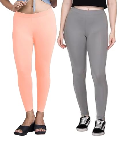 Image of ZAYANQA Combo of 2 Slim Fit Women /Girls Solid Stretchable Cotton Ankle Length Leggings with Ultrasoft Wide Elastic Waistband |Comfortable |Fashionwear|