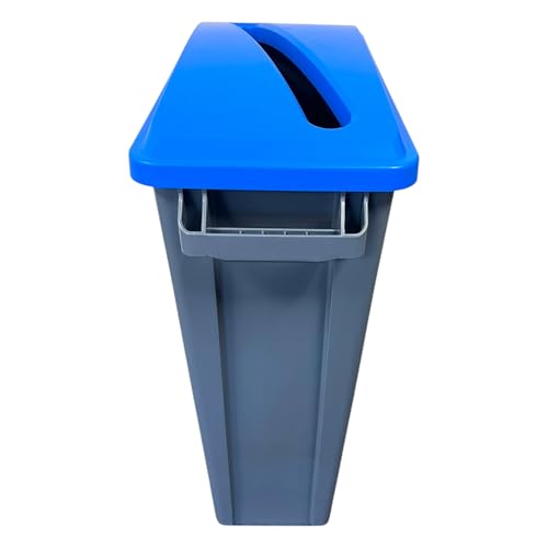 Chabrias Ltd 87 Litre Slim Bin Recycling Container, Space Saving Design, Rectangular for Home, Office, Kitchen – Commercial Product Vented Slim Waste Receptacle Bin (1, Grey & Blue Paper Lid)