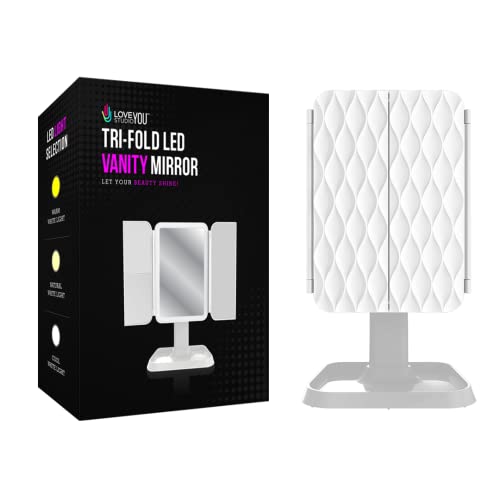 Love You Studio Makeup Mirror With Led Lights For Makeup Desk - Lighted Makeup Mirror With Magnification - Tri-Fold Personal Light Mirror With Stand #TOP1