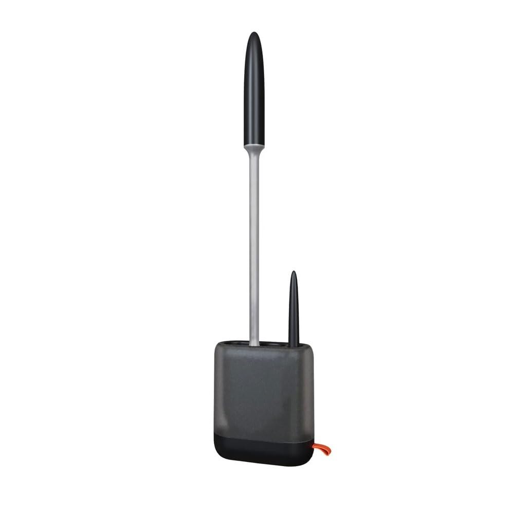 Cepillo para Inodoro Cepillo de baño Mango Largo for Montar en la Pared con Base Drenaje(Negro)