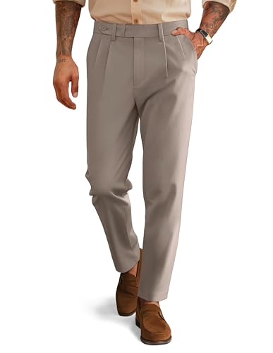 PJ PAUL JONES Pantalones para hombre con pliegues, acampanados, cintura extendida, estilo italiano de Nápoles, pantalones de vestir casuales, caqui, S