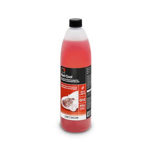 ERRECOM Red Cool, Líquido para Radiador Rojo Fluorescente -30°C, anticongelante G12 con Paquete inhibidor de Base orgánica Oat, Listo para Usar, 1 litro