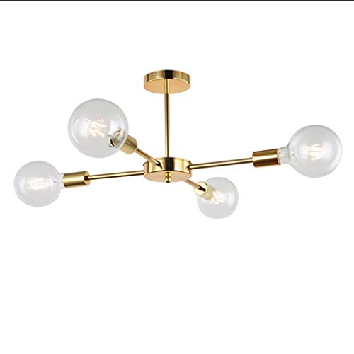 Plafonnier E27 en laiton brossé et verre FLXHSA style Mid-Century pour salon chic