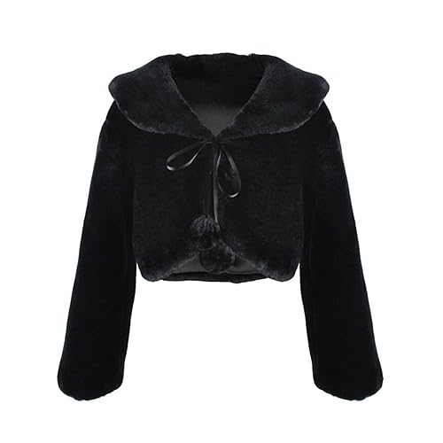 Girls Crop Faux 𝐅𝐮𝐫 Jacket Cozy Soft Long Sleeve Coat V-Neck Dress Coat Kids Girls Fall Winter Warm Jacket