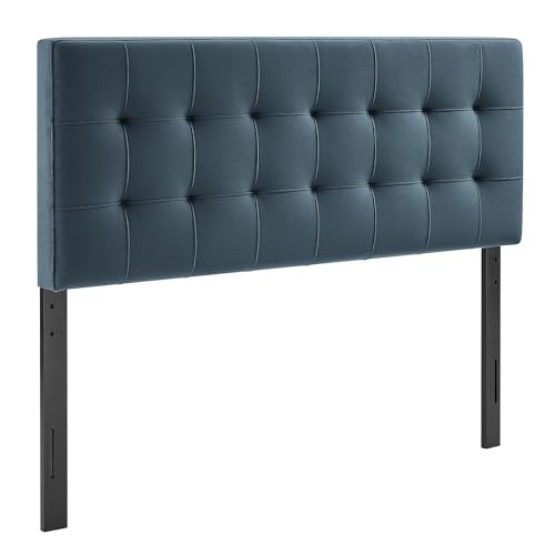 Image of Modway Lily Performance Velvet King Size Headboard with Biscuit Tufting in Cadet Blue - Stain-Resistant Upholstery with Padded Design and 5 Height-Adjustable Mounts