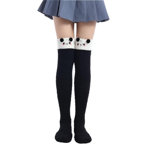 Image of Thigh High Fuzzy Socks Cute Animal Coral Fleece Over the Knee Thigh High Long Stockings Warm Stripe