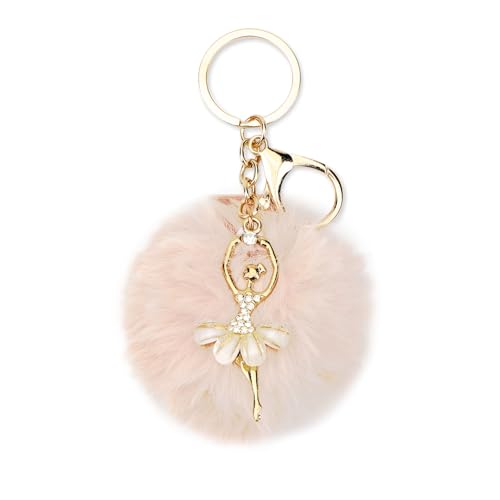 Porte clés Ballerine, Design En Cristal Rose, Porte clé Boule De Fourrure Couleur Camel, Porte clés Mignon, Cadeau Pour Fille, Cadeau Pour Mère