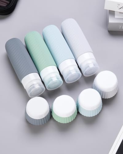 Image of Mrsdry Travel Bottles for Toiletries 8 Pack, Tsa Approved Travel Size Toiletries 3 oz, Travel Containers for Toiletries, with Clear Bag, Leak Proof Silicone Squeezable Travel Essentials Creams Jars