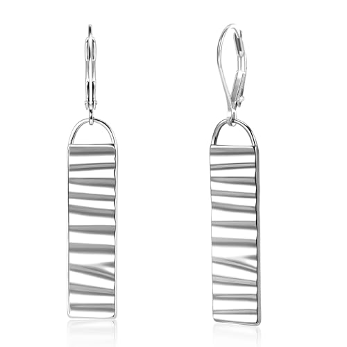 Elegant Hammered Sterling Silver Long Dangle Earrings for Women | Trendy Leverback Drop Jewelry | Hypoallergenic Geometric Statement Accessories - Image 7