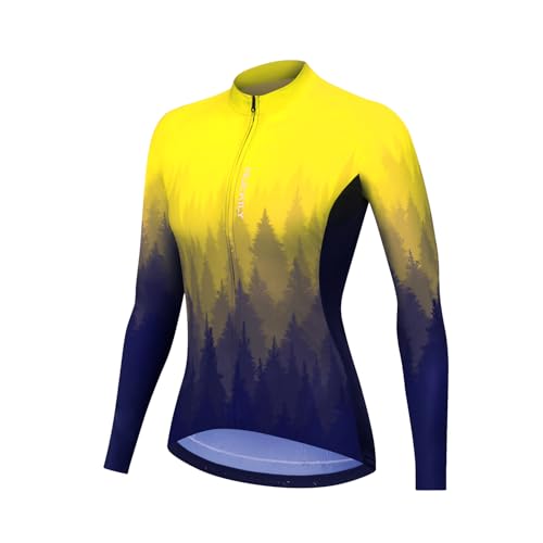 Women's Long Sleeve Cycling Jersey Bike Shirt Quick Dry Breathable Bicycle Clothing Bike Top with 4 Pockets