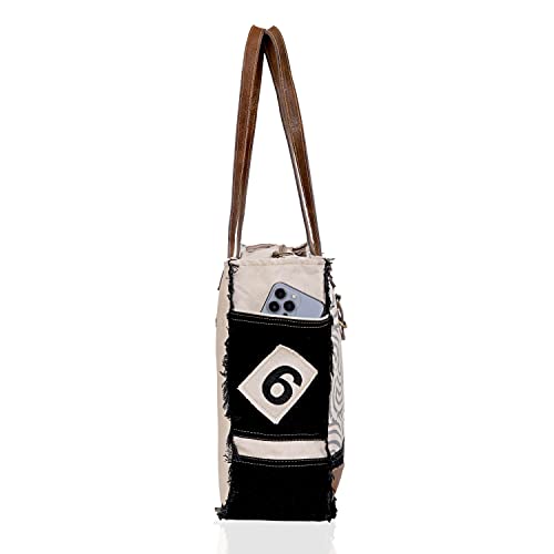 Image of Upcycled Canvas & Leather Shoulder Bag Tote Crossbody Purse Leather Tote Bag Classic Canvas Tote