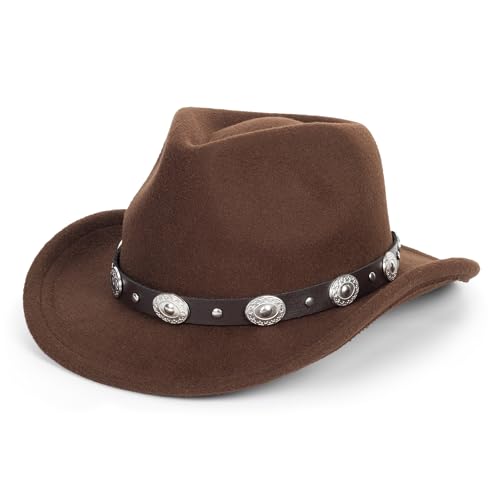 IZUS Kids Western Cowboy Hat Black Felt Cowgirl Hat Brown Western Party Hat for Boys-Girls 4-8Years