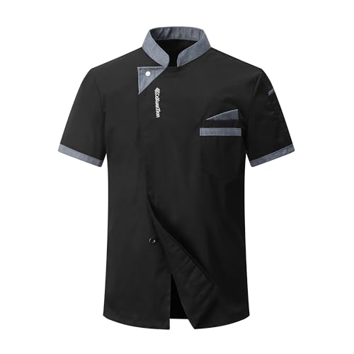 CoXuantion Veste de Chef Hommes à Manches Courtes Cuisinier Léger Professionnel Vêtement de Chef Unisexe Travail Veste avec Poche pour Cuisinier Hôtel...