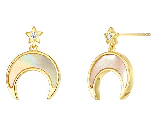 Preisvergleich Produktbild Geschenk für Damen Weihnachten Stern Ohrringe für Mädchen Kindertag Silber 925 Mond und Stern Ohrringe Silberschmuck für Damen
