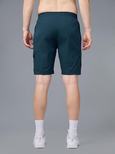 Image of TECHNOSPORT Men's Solid Slim Fit Sports Shorts TS Flexi Quick Dry Polyester Drawstring with Pockets UPF50+ for Gym Running Workout Anti Odour